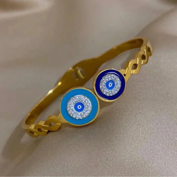 Evil Eye Stainless Steel Bangle Bracelet - Picture 3 of 4